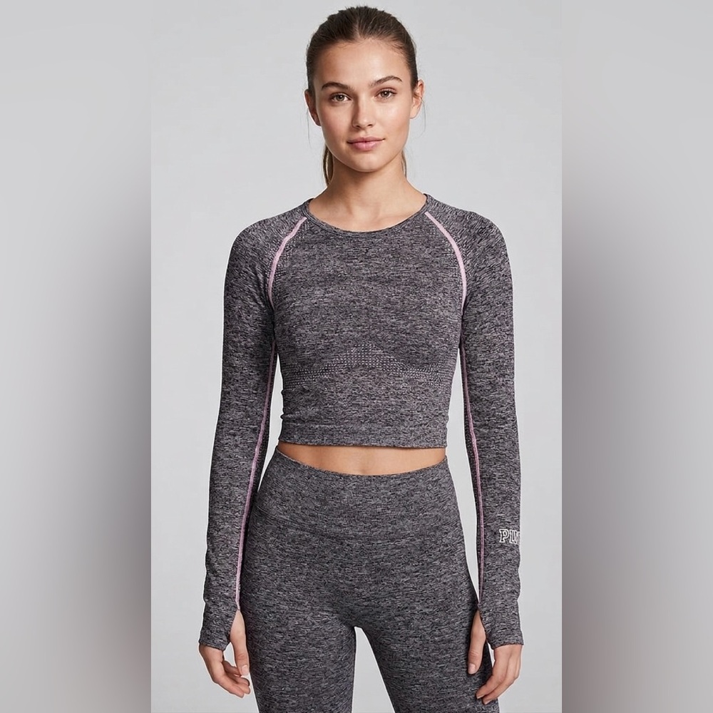 Victoria’s Secret pink active top long sleeves size M heathered gray & pink sz M